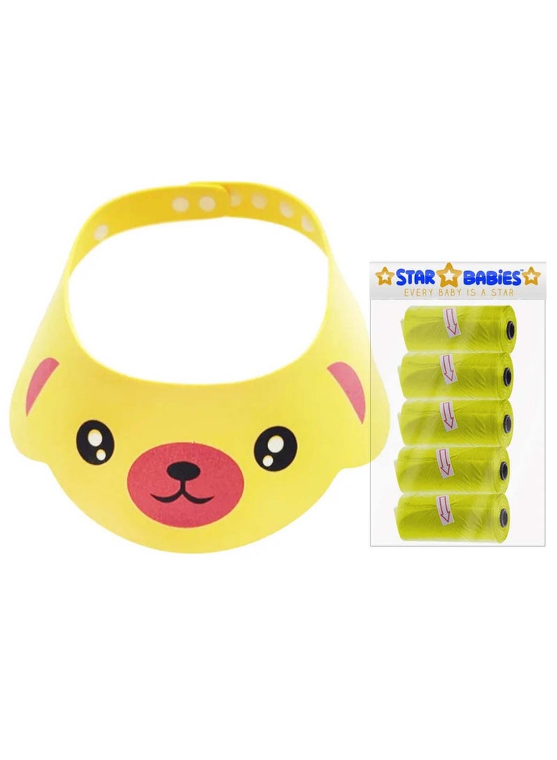 STAR BABiES Combo Pack - Disposable Scented Bag 5Pcs 75Bags, Shower Cap -  Yellow - Image 1