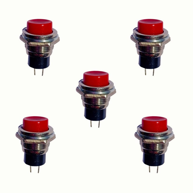 IEI iEI 5 Pcs Red Tactile 2 Pin Electronic Panel Push On And Release Off Button 6A25A 3V5V12V24V DC SPST Switch Brass Metal Body  - Image 1