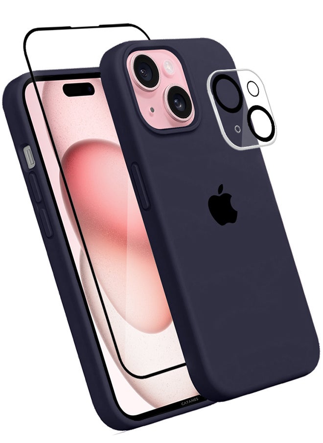 CATANES - 3 Packs For iPhone 15 Case Screen Protector and Camera Lens Protector Upgrade Defender Silicone Cover Shockproof Anti-Scratch Protective Phone Case Blue - Image 1