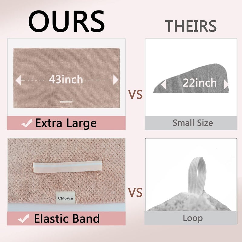Chloven Ultra-large Microfiber Hair Towel Wrap for Women,Anti Frizz Hair Drying Towel with Elastic Strap,Super Absorbent,Ultra-Soft Extra Large Hair Wrap Towels,Fast Drying Hair Turbans for Thick Hair - Image 4