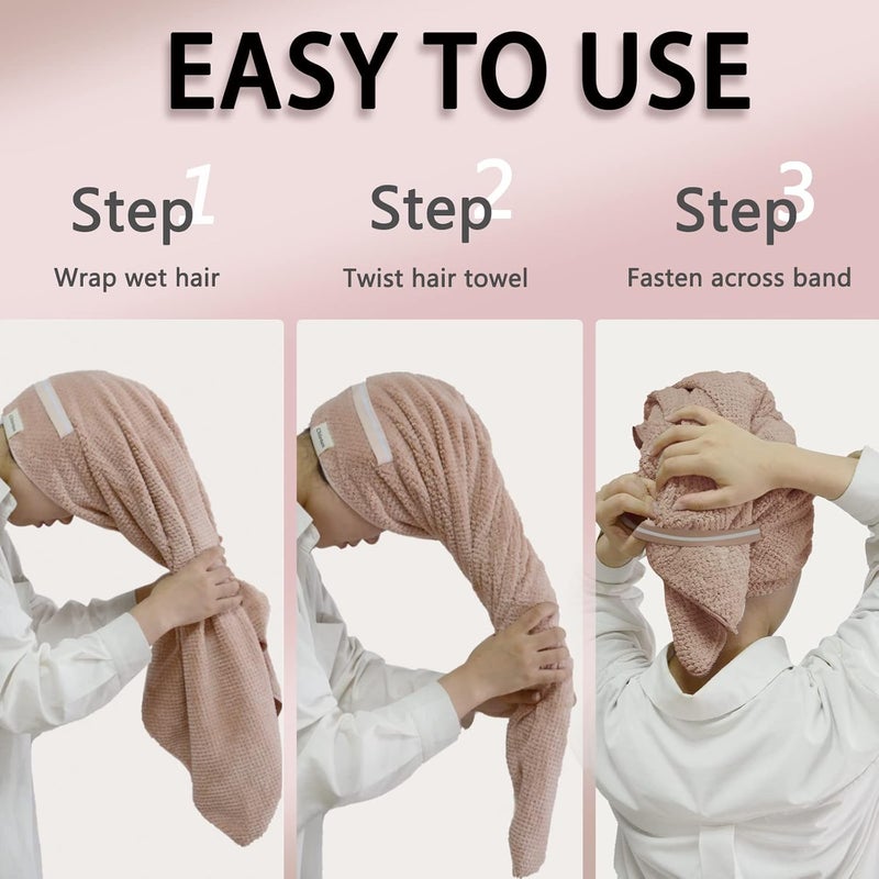 Chloven Ultra-large Microfiber Hair Towel Wrap for Women,Anti Frizz Hair Drying Towel with Elastic Strap,Super Absorbent,Ultra-Soft Extra Large Hair Wrap Towels,Fast Drying Hair Turbans for Thick Hair - Image 5