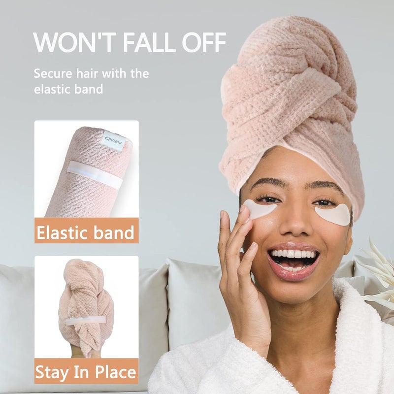 Chloven Ultra-large Microfiber Hair Towel Wrap for Women,Anti Frizz Hair Drying Towel with Elastic Strap,Super Absorbent,Ultra-Soft Extra Large Hair Wrap Towels,Fast Drying Hair Turbans for Thick Hair - Image 2