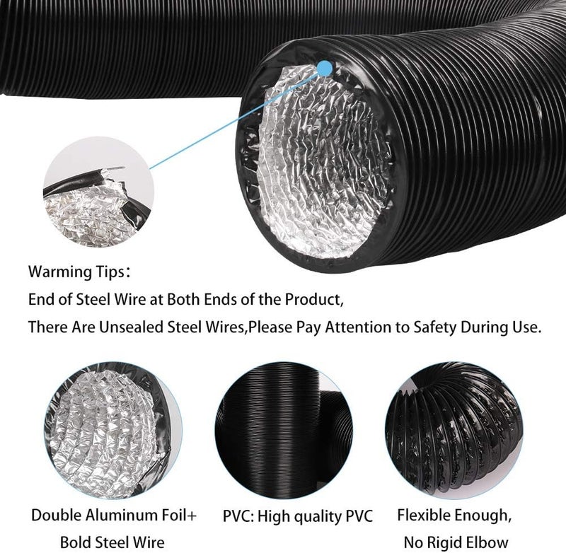 YIJUHOU 4Inch 10FT Long Flexible Aluminum Air Ducting, Heavy-Duty Black 4 Layer Dryer Vent Hose, Dryer Duct for HVAC Ventilation,duct fan systems, 2 Stainless Steel Clamps Include - Image 3