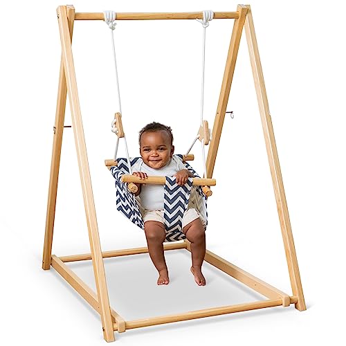 Avenlur Spruce Baby and Toddler Swing with Stand Foldable Baby Swing with Seat Belt and Padded Pillow Free Standing Toddler Swing for Children 6 Months to 3 Years Montessori and Waldorf Style - Image 1