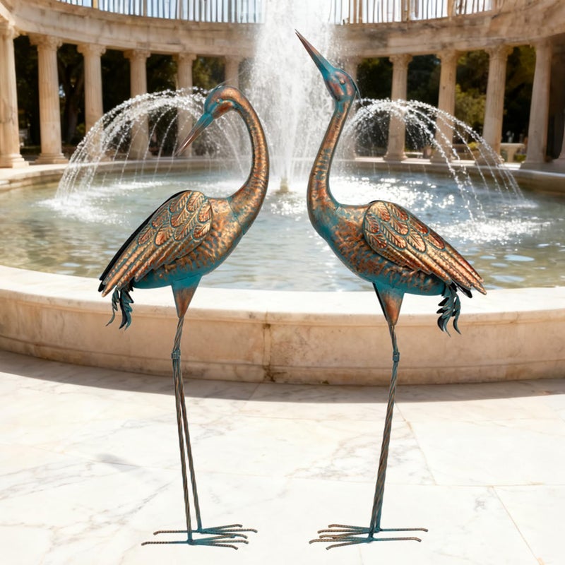 chisheen Garden Crane Statues Blue Heron Metal Yard Art Outdoor Decoration,Large Sculptures for Lawn Patio Porch,39-44 inch,Set of 2 - Image 3