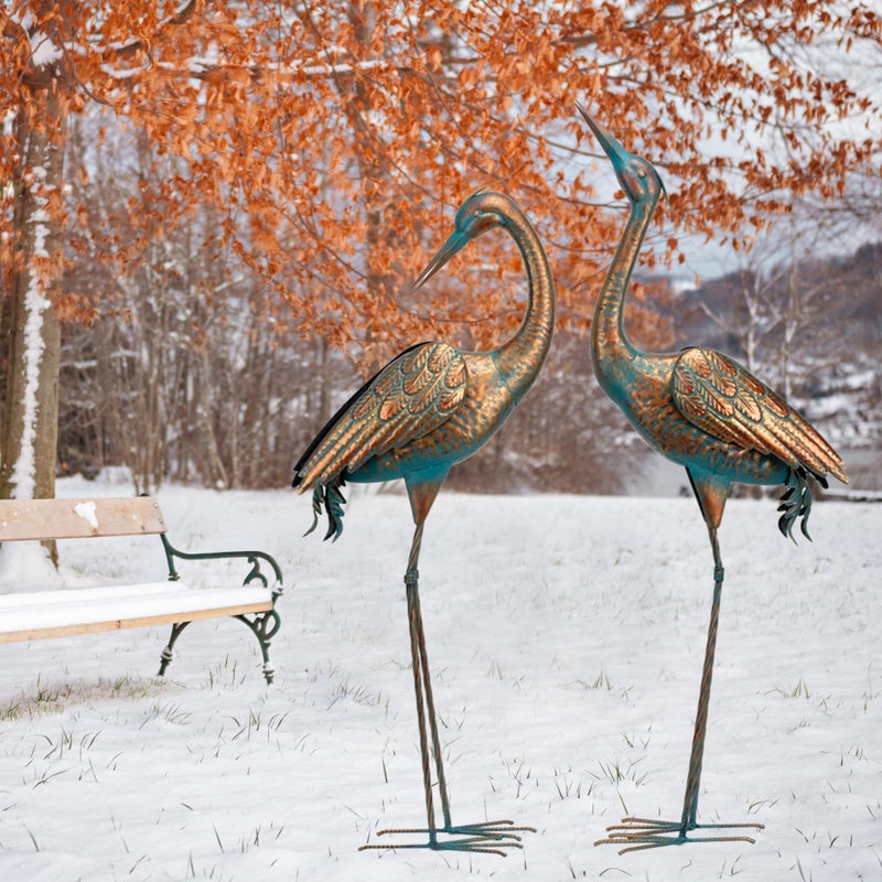 chisheen Garden Crane Statues Blue Heron Metal Yard Art Outdoor Decoration,Large Sculptures for Lawn Patio Porch,39-44 inch,Set of 2 - Image 4
