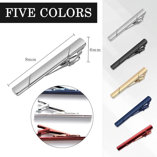 TecoKart® 5-Piece Elegant Tie Clip Set for Men – Premium Tie Pins in Black, Gold, Blue, Red, and Silver – Stylish Accessories for Weddings, Business, Casual Wear and Gifts – Comes in a Gift Box - Image 3