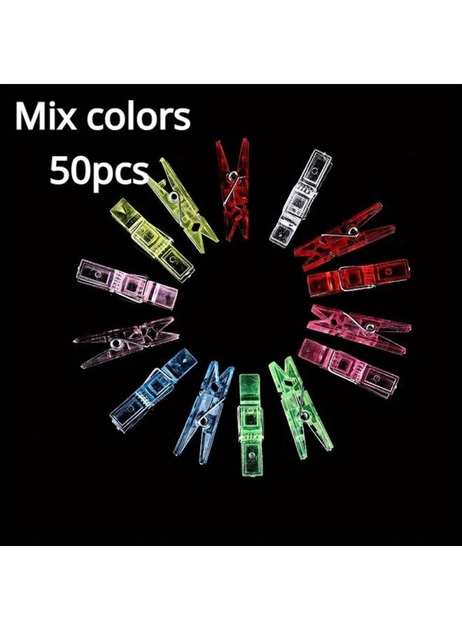 50pcs Mini Transparent Plastic Photo Clips With Metal Springs Mixed Colors For DIY Projects - Image 1