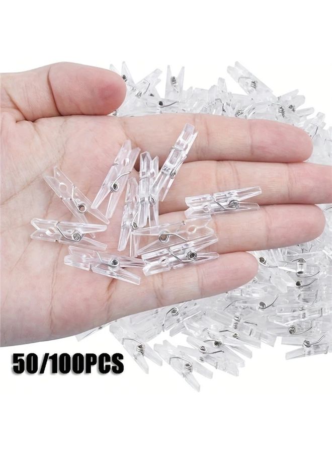 50pcs Mini Transparent Plastic Photo Clips With Metal Springs Mixed Colors For DIY Projects - Image 2