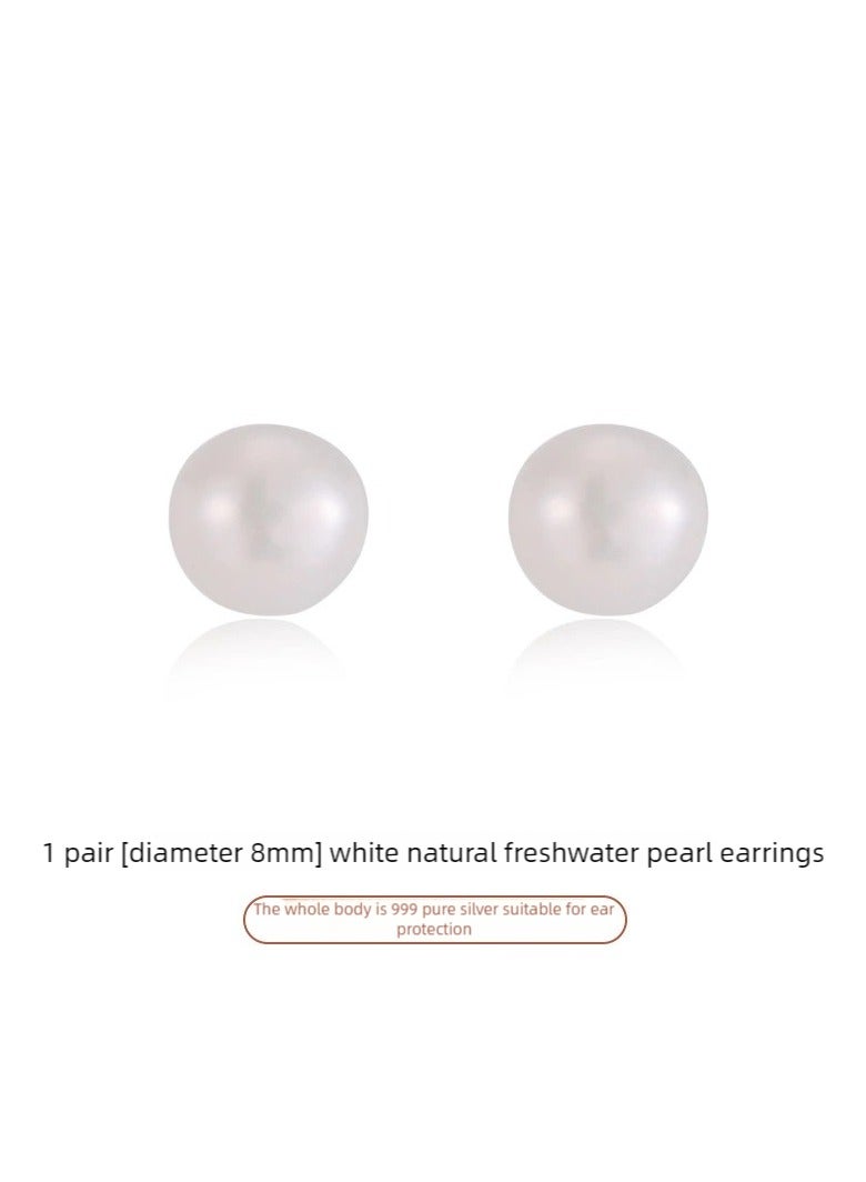 كيليو 925 الفضة الاسترلينية,أقراط اللؤلؤة الحقيقية الطبيعية للمياه العذبة,8mm (وردي) - Image 2