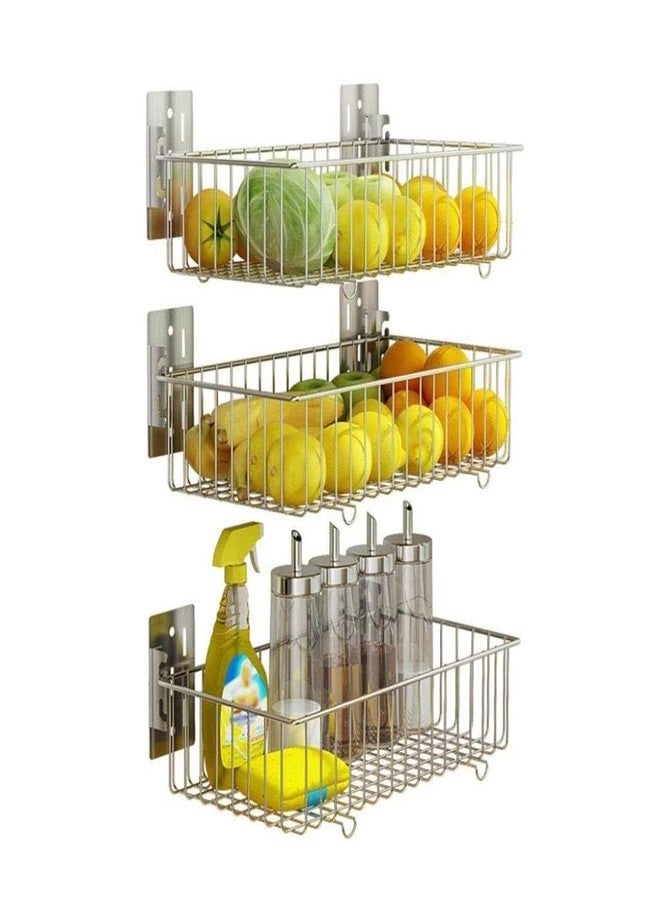 OGFC 31123 Space saving Shelves Stainless Steel Shelves Punch Free Kitchen Shelf Wall-Mounted Fruit Storage Basket Vegetable Basket Storage Rack- Chrome (Pack of 3) - Image 1