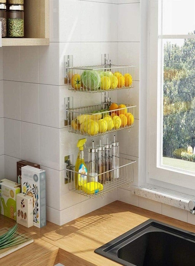 OGFC 31123 Space saving Shelves Stainless Steel Shelves Punch Free Kitchen Shelf Wall-Mounted Fruit Storage Basket Vegetable Basket Storage Rack- Chrome (Pack of 3) - Image 5