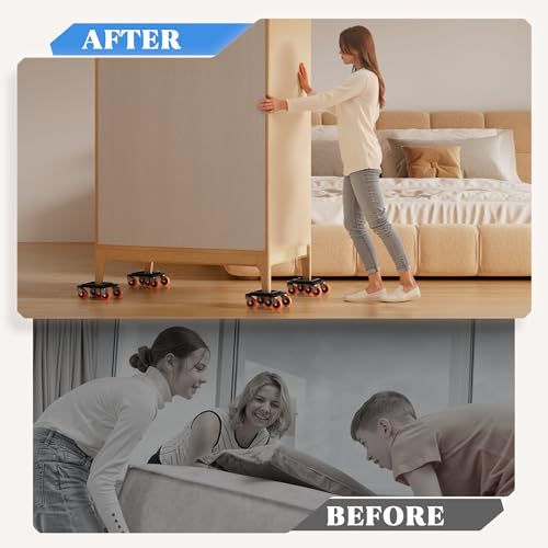 VALTAVO Furniture Movers with Wheels, Upgraded Guardrails for No Slips, Heavy Duty Furniture Dolly, Furniture Sliders with Wheels, Furniture Lifter Tool Included (Orange, 6.3" × 6.3" Pro) - Image 3