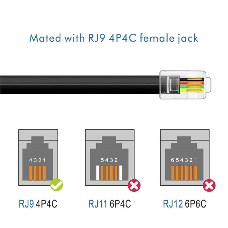 NECABLES 2Pack RJ9 Cable 15ft Phone Cord Telephone Cable RJ9 / RJ10 / RJ22 4P4C Male to Male Straight for Both Data and Voice Use Black - 15 Feet - Image 5