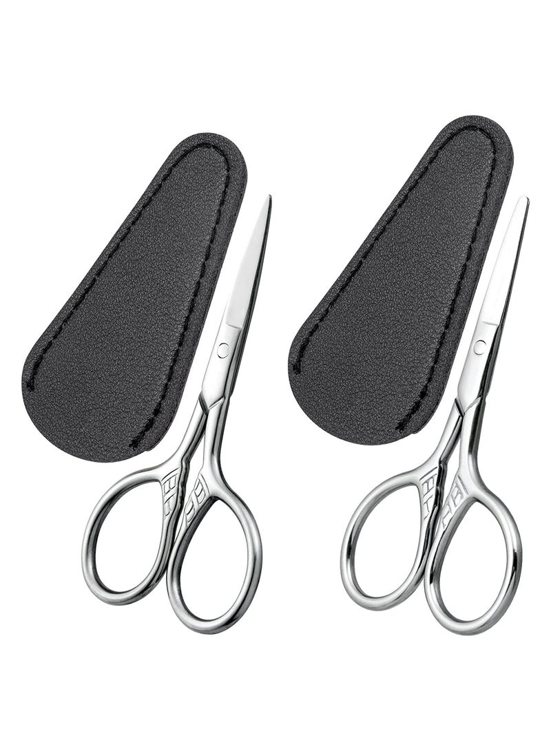 Zikra Eyebrow Scissors Small Scissors Nose Hair Scissors for Hair Eyebrows Nose Hair Beard Eyelashes Cuticle Stainless Steel Fine Straight Tip Nose Hair Scissors 1 round 1 pointed head - Image 1