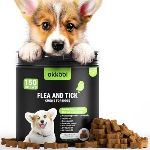 OKKÖBI Flea and Tick Prevention Chewables for Dogs - 150 Chews - Flea & Tick Control - Vet-Approved Oral Treatment - Duck Flavor - US-Made - Image 1