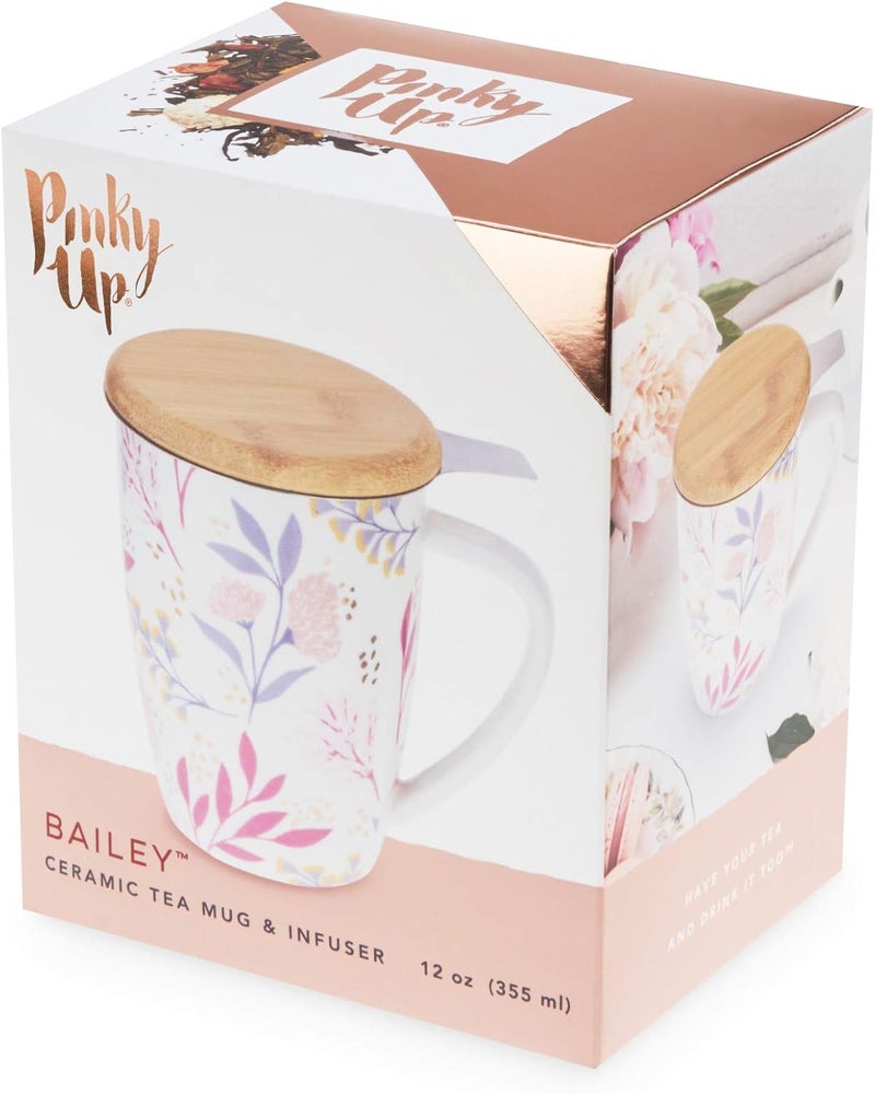 Pinky Up Bailey Ceramic Tea Mug and Loose Leaf Tea Infuser, Loose Leaf Tea Accessories, Tea Tumbler Cup, Botanical Design, 12oz - Image 4