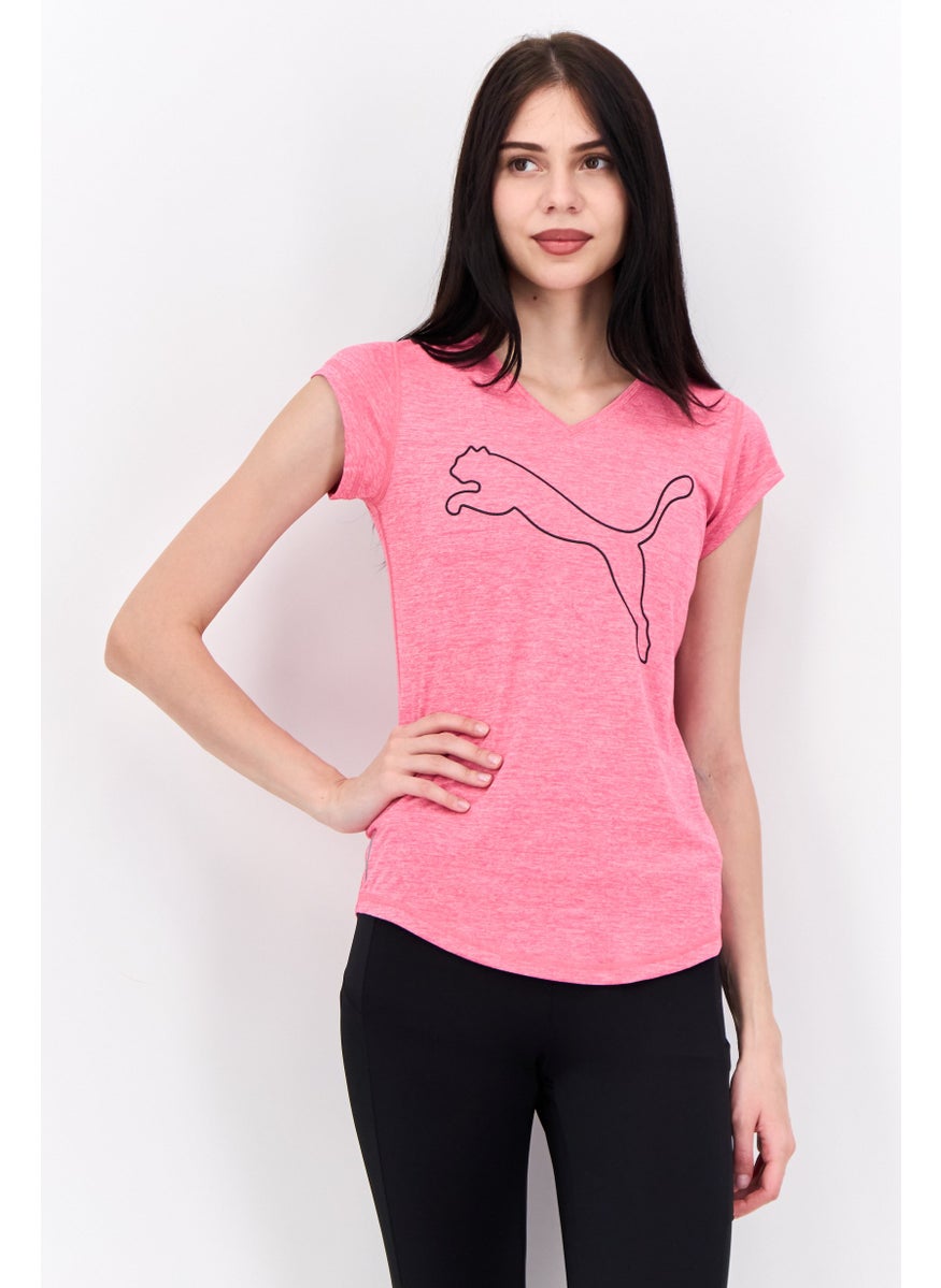 PUMA Women Sportswear Fit Short Sleeve Training T-Shirts, Pink/Black  - Image 1