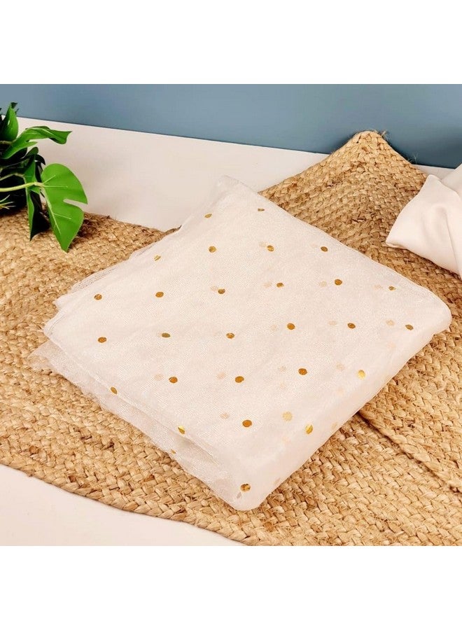Satyam Kraft SATYAM KRAFT Multi Purpose Net Fabric Cloth for Decoration, for Parties, Costumes, Gift Packing, Party Decor, Backdrop Material for mandap, Pooja Background Stand (White Polka Dot, 5 Meter) - Image 1