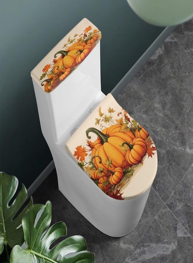 Hechitok Pumpkin Fall 2 Pieces Toilet Lid Cover Set, Stretchable Fibers Elongated Toilet Cover Fit for Most Toilet - Image 2