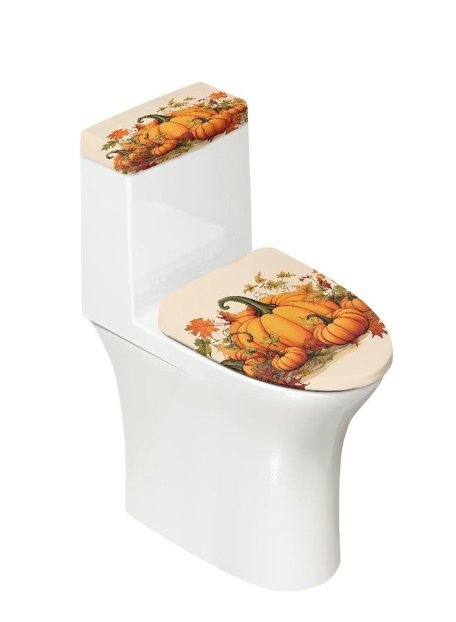 Hechitok Pumpkin Fall 2 Pieces Toilet Lid Cover Set, Stretchable Fibers Elongated Toilet Cover Fit for Most Toilet - Image 1