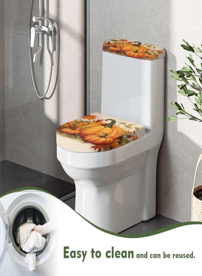 Hechitok Pumpkin Fall 2 Pieces Toilet Lid Cover Set, Stretchable Fibers Elongated Toilet Cover Fit for Most Toilet - Image 4