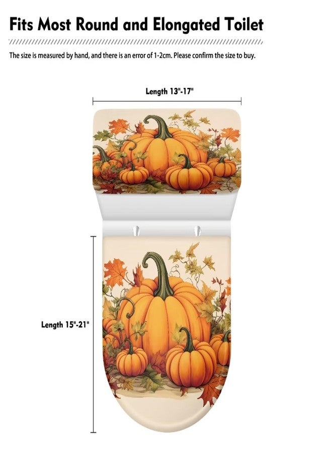 Hechitok Pumpkin Fall 2 Pieces Toilet Lid Cover Set, Stretchable Fibers Elongated Toilet Cover Fit for Most Toilet - Image 5