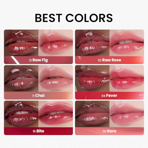 HINCE تلوين الشفاه HINCE Raw Glow - صبغة لامعة، لامع رطب، غير لزج وطويل الأمد للحصول على توهج زجاجي طبيعي، مرطب، أحمر شفاه سائل، نباتي، 0.13 أونصة سائلة (FEVER, 04) - Image 5