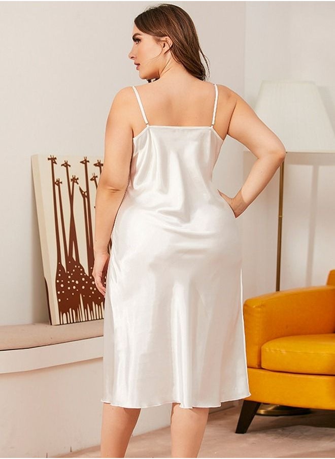 Loquat - Women's Comfortable Solid Color Nightgown Cowl Neck Slip Dress Soft Lingerie Midi Sleepwear With Strap White - Image 1