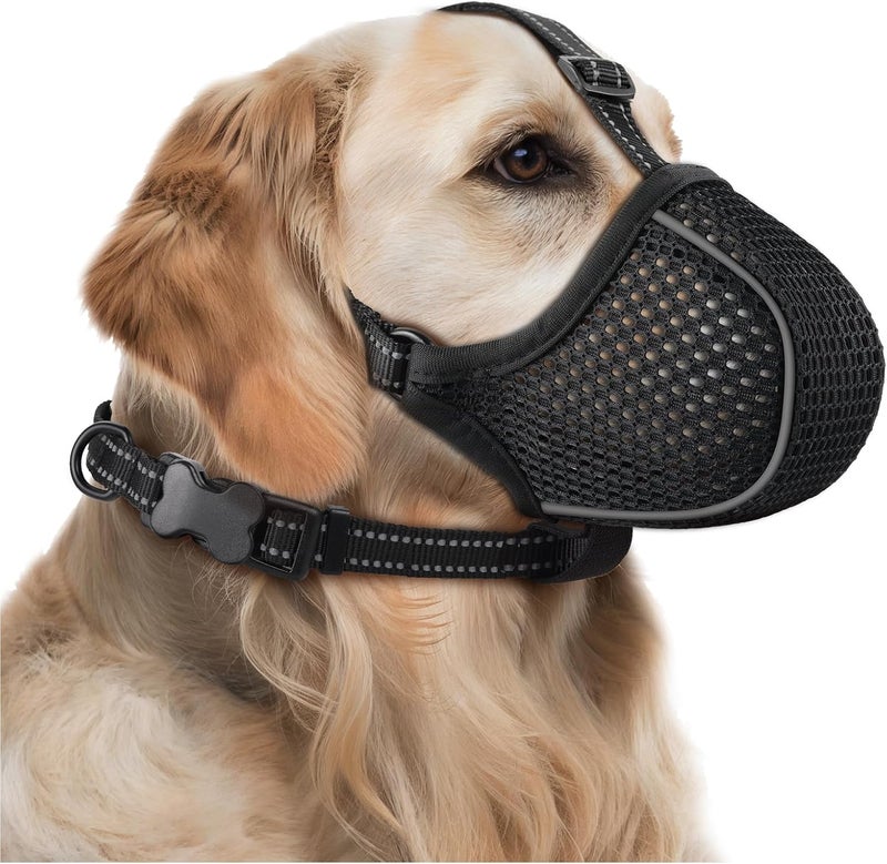 BONTHEE Dog Muzzle,Soft Nylon Muzzles Anti Biting Barking Chewing,Breathable Reflective Adjustable Loop Pets for Small Medium Large Sized Dogs,Allows Panting and Drinking(Black S) - Image 1