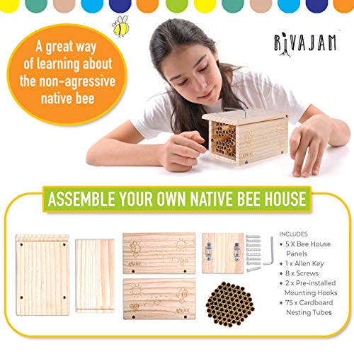 Rivajam Build a Bee House DIY Woodworking Project | Solitary Mason Bee House Nesting Box Wood Building Kit & Tools | Garden Arts & Crafts Activities for Toddler Boys & Girls Kids Teens Adults & Family - Image 4