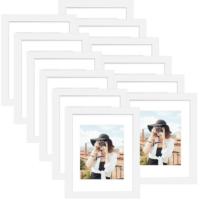 Picrit 9x12 Picture Frame Set of 12  Display 6x8 with Mat or 9x12 Without Mat  Photo Frames for Wall Mounting or Table Top Display  White. - Image 1