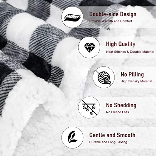 BEAUTEX Sherpa Fleece Flannel Throw Blanket, Super Soft Warm Buffalo Plaid Plush Blankets and Throws, Lightweight Cozy Fuzzy Blanket for Couch Sofa Bed (Black, Throw 50" x 60") - Image 3
