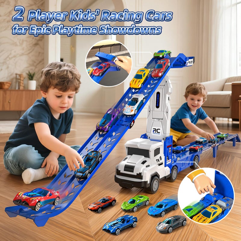 Garbo Star Transport Truck Toys for 3 4 5 6 7 Years Old Boys,Toys Cars Track Set Transporter Trucks with 12 Die-Cast Car Toys 2 Race catapults Dual-Track Model,Toddler Car Toy Set for Kids Boys Girls - Image 5