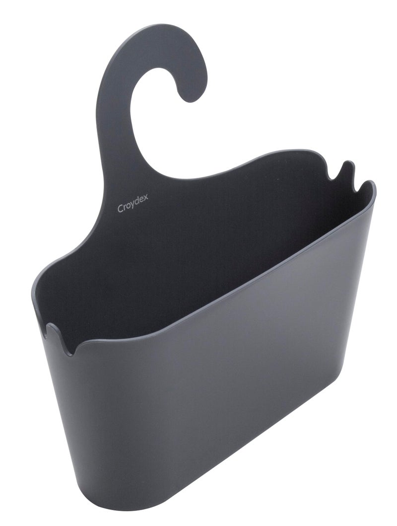 Croydex Grey Shower Caddy Hanging Storage  Bathroom Accessories for Renters No Drill Solution SelfDraining Holes and Easy to Clean  26 x 26 x 85 cm