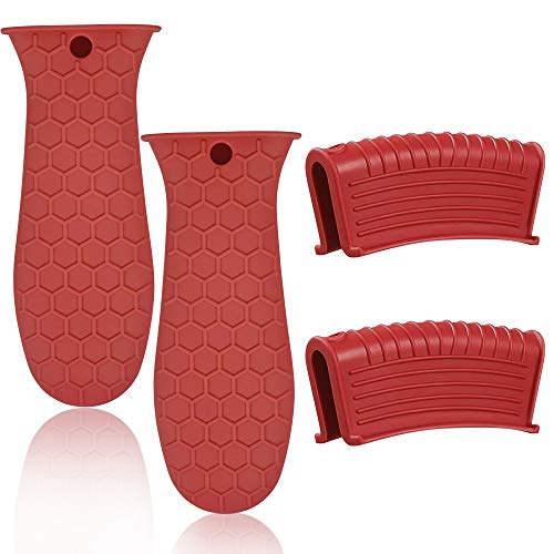 EVAHOM Silicone Hot Handle Holder, 3 Pack Assist Pan Handle Sleeve Pot Holders Non Slip Rubber Pot Holders Cast Iron Skillets Handles Grip Covers for Cast Iron Skillets Frying Pans Griddles Cookware (Red, L) - Image 1