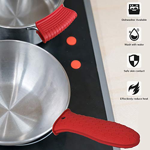 EVAHOM Silicone Hot Handle Holder, 3 Pack Assist Pan Handle Sleeve Pot Holders Non Slip Rubber Pot Holders Cast Iron Skillets Handles Grip Covers for Cast Iron Skillets Frying Pans Griddles Cookware (Red, L) - Image 4