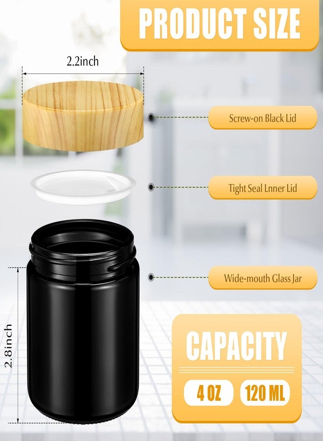 Norme 24 Pcs 4oz Glass Jars with Lids Empty Small Glass Containers and Inner Liners Reusable Cosmetic Jars Round Airtight Bottles with Plastic Woodgrain Lids(Transparent Style,Black) - Image 2