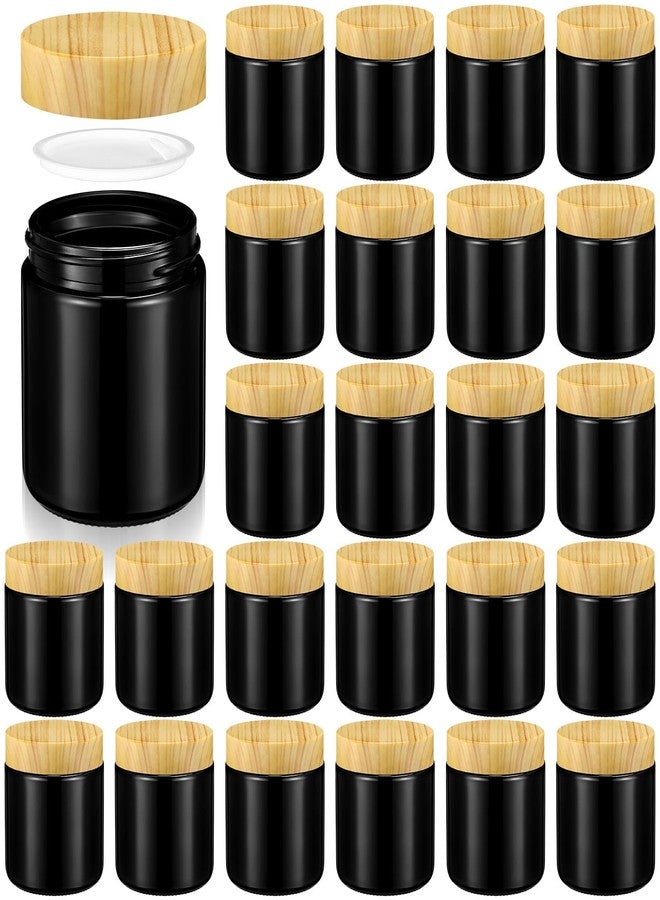 Norme 24 Pcs 4oz Glass Jars with Lids Empty Small Glass Containers and Inner Liners Reusable Cosmetic Jars Round Airtight Bottles with Plastic Woodgrain Lids(Transparent Style,Black) - Image 1