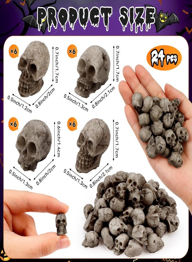 VICROIC 24 PCS Mini Skull Heads, Miniature Skeleton Heads Figurines, Tiny Resin Skulls for Crafts Halloween Party Micro Landscape Cake Topper Plants Outdoor Decoration - Image 2