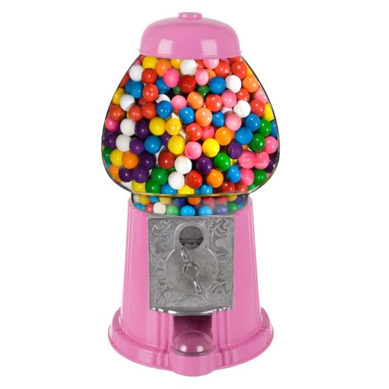 Great Northern Popcorn Company 11Inch Mini Gumball Machine  Vintage Candy Dispenser with Glass Globe Metal Base and Free Spin Coin Mechanism by Great Northern Popcorn Pink