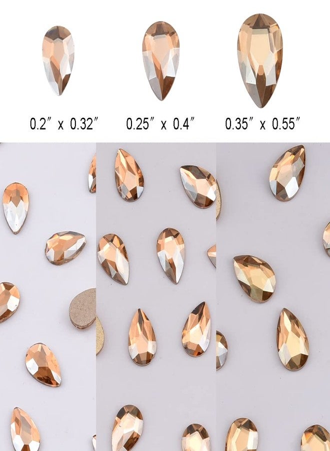 Tisslan 100pcs Flatback Glass 3D Champagne Nail Gem Glue Fix Pear Shape Large and Small Crystal Rhinestone Bulk Charms for Nail Art Designs Jewelry Making DIY Crafts - Image 2
