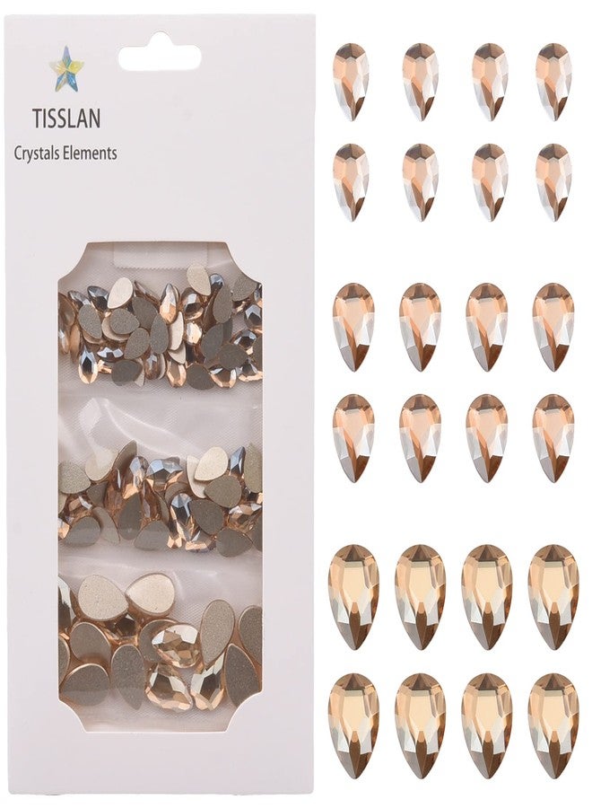 Tisslan 100pcs Flatback Glass 3D Champagne Nail Gem Glue Fix Pear Shape Large and Small Crystal Rhinestone Bulk Charms for Nail Art Designs Jewelry Making DIY Crafts - Image 1