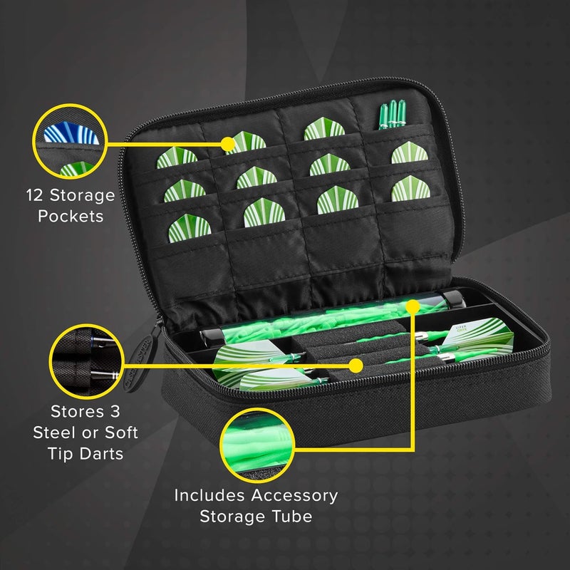 CASEMASTER Plazma Dart Case for Soft and Steel Tip Darts, Holds 3 Darts and Features Built-In Storage Tube and Pockets for Flights, Tips, Shafts, and Personal Items - Image 2