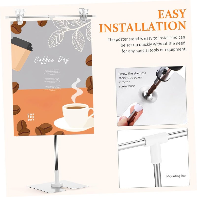 2 Pcs Adjustable Banner Stand with Stable Thickened Base Space-saving Retractable Poster Display Holder for Supermarkets Restaurants and Retail Tables Easy Assembly - Image 3