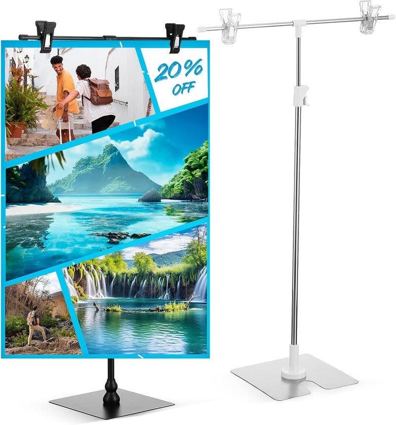 2 Pcs Adjustable Banner Stand with Stable Thickened Base Space-saving Retractable Poster Display Holder for Supermarkets Restaurants and Retail Tables Easy Assembly - Image 1
