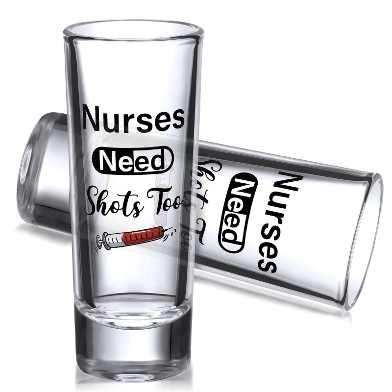Patelai Nurse Need Shots Too Funny Glass Gift for Women and Male Mom Sister or Friend Present for Nursing Graduation Nurses Day Party 2 oz2 Pieces394 x 157 Inches