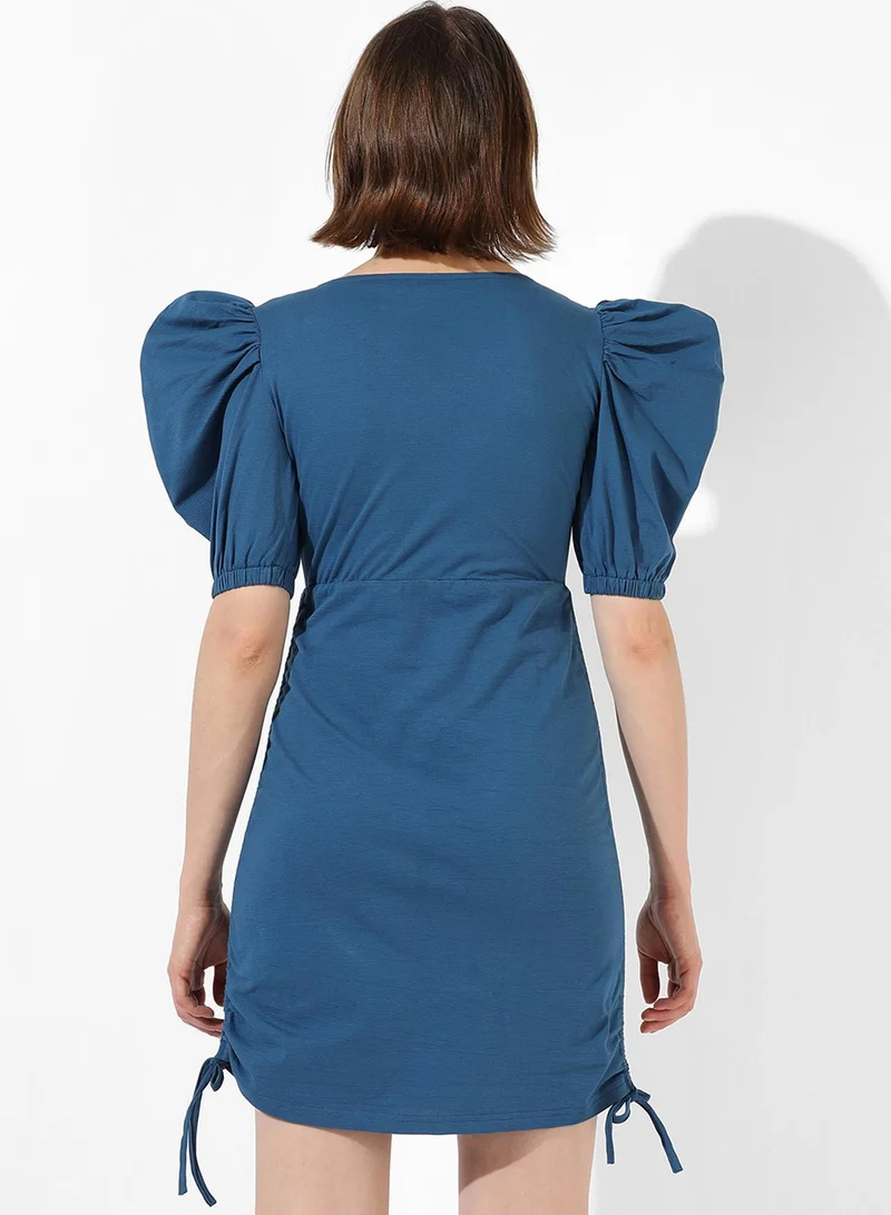 PINACOLADA  Women's Indigo Blue Ruched Mini Dress for Women | Best Price UAE