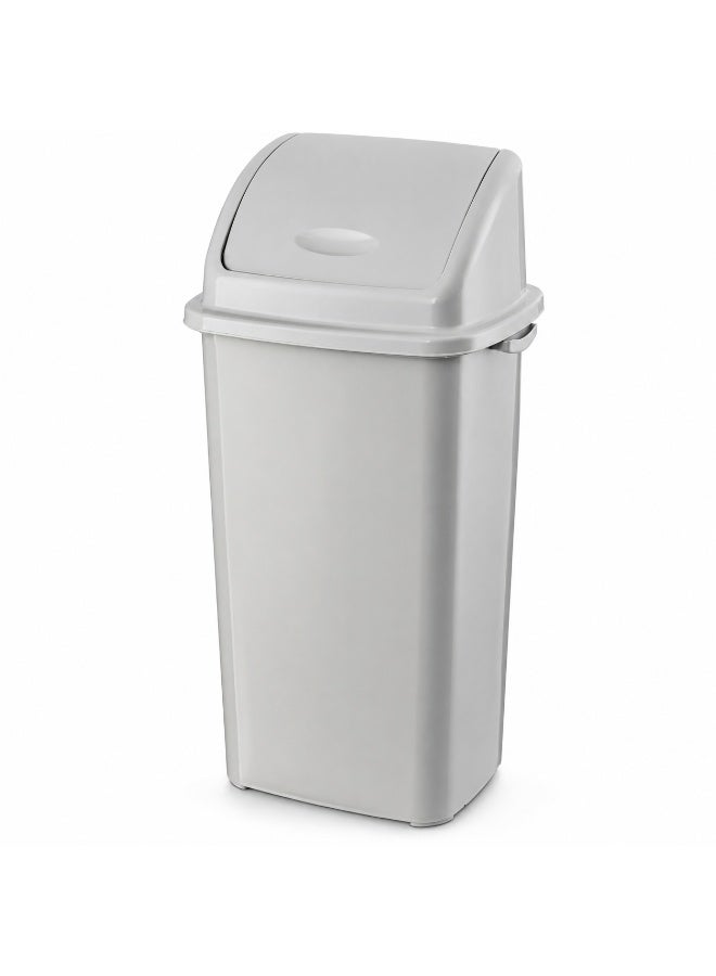 Planet Swing Lid Trash Bin 70 Liters Heavy-Duty Plastic Push-Operated Removable Top Side Handles Kitchen Office Shop 35 × 25 × 70 cm (Light Grey) - Image 1