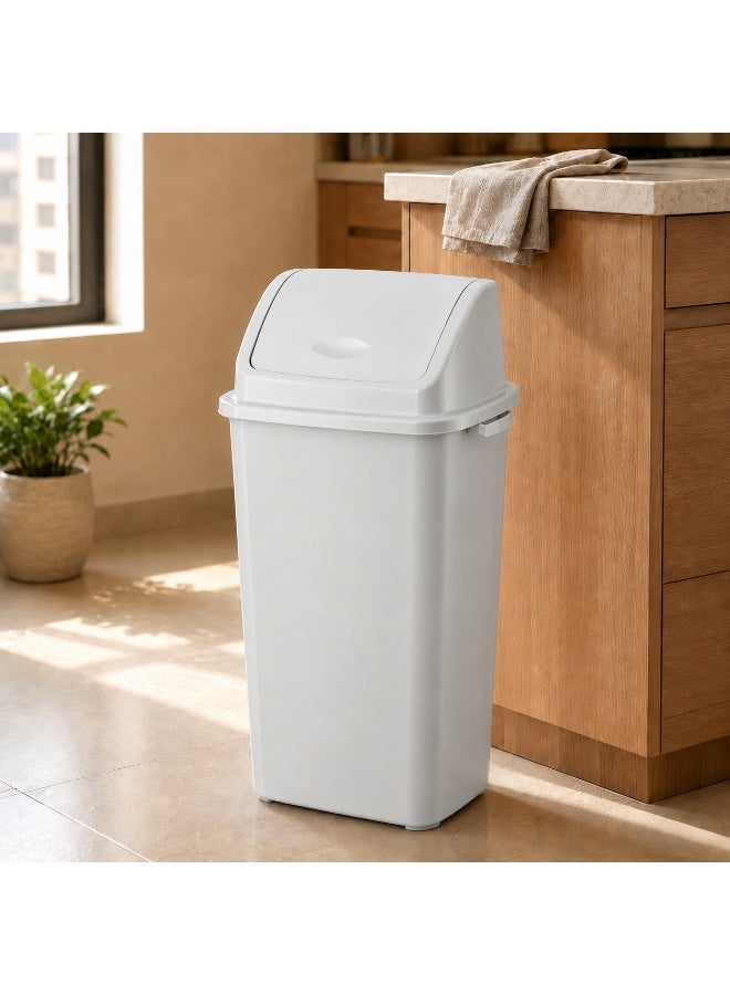Planet Swing Lid Trash Bin 70 Liters Heavy-Duty Plastic Push-Operated Removable Top Side Handles Kitchen Office Shop 35 × 25 × 70 cm (Light Grey) - Image 3